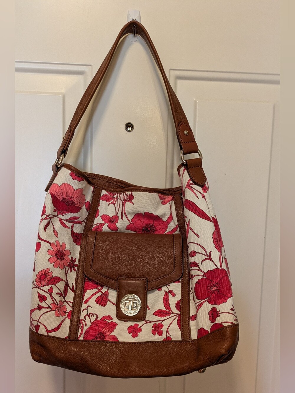 Isaac Mizrahi Brown and Pink Floral Shoulder Bag